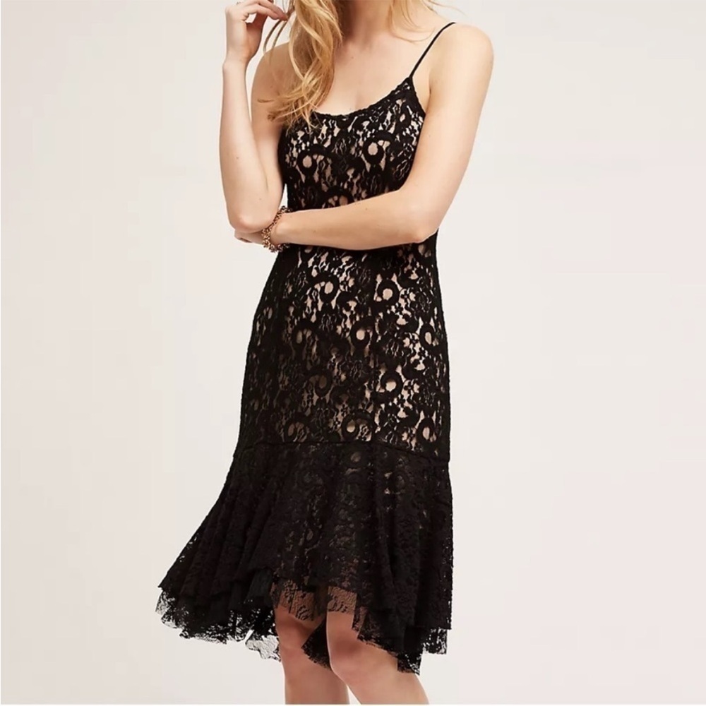 Anthropologie Moulinette Soeurs Black Lace Midi Cami Cotrina Dress Size 0 NWT